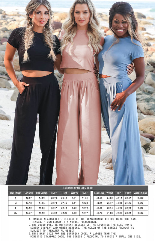 Damenmode Pendler- und Heim-T-Shirt-Set mit weitem Bein und passender Putzhose 