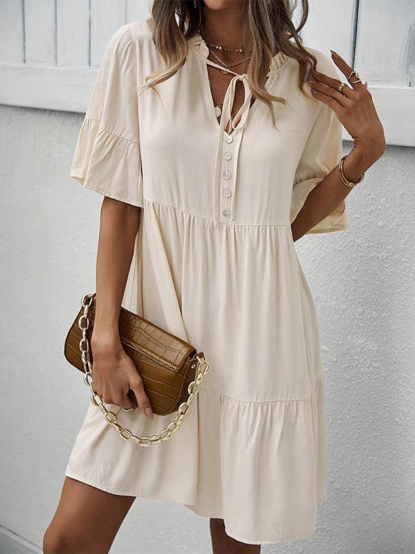 Women's spring and summer temperament casual solid color sexy dress - Closther