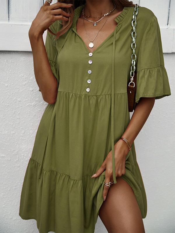 Women's spring and summer temperament casual solid color sexy dress - Closther