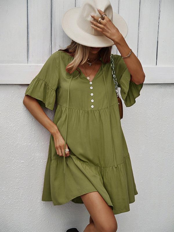 Women's spring and summer temperament casual solid color sexy dress - Closther