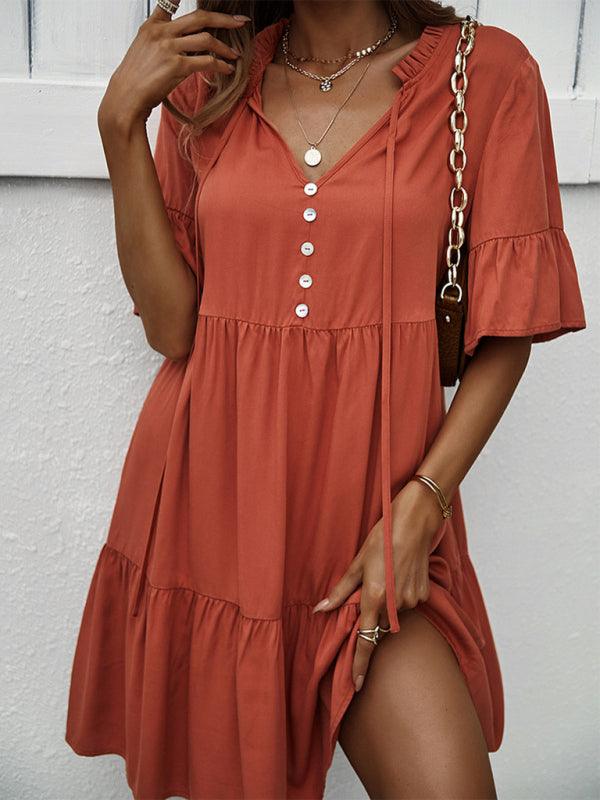 Women's spring and summer temperament casual solid color sexy dress - Closther