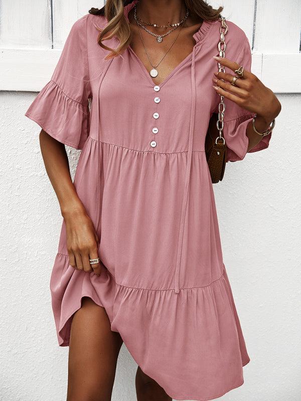 Women's spring and summer temperament casual solid color sexy dress - Closther