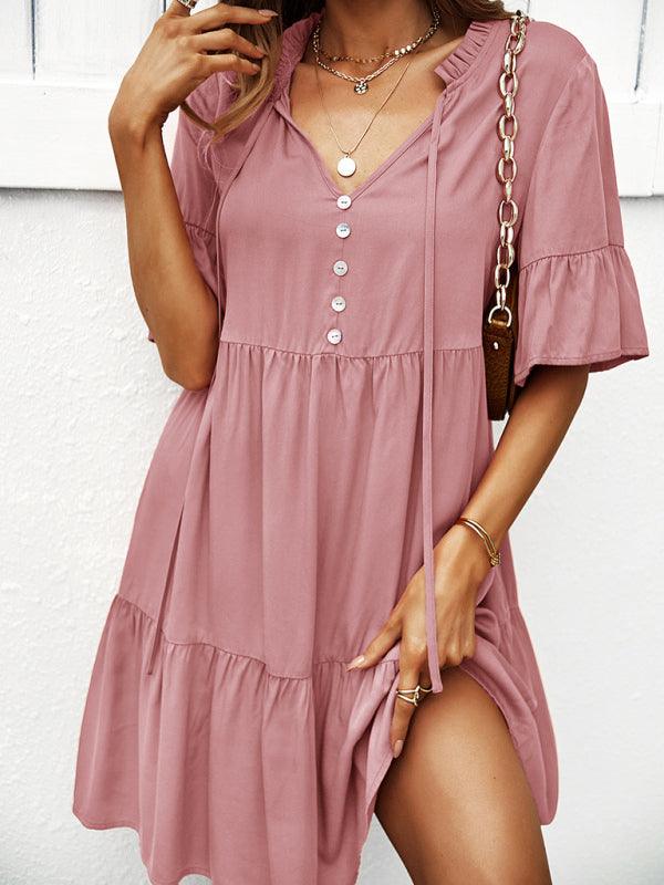 Women's spring and summer temperament casual solid color sexy dress - Closther