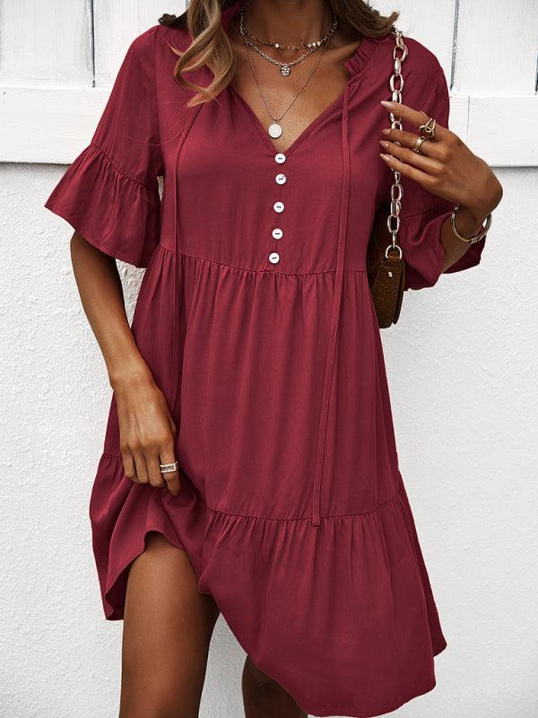 Women's spring and summer temperament casual solid color sexy dress - Closther