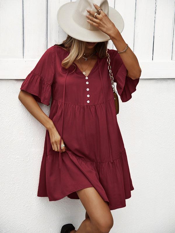 Women's spring and summer temperament casual solid color sexy dress - Closther