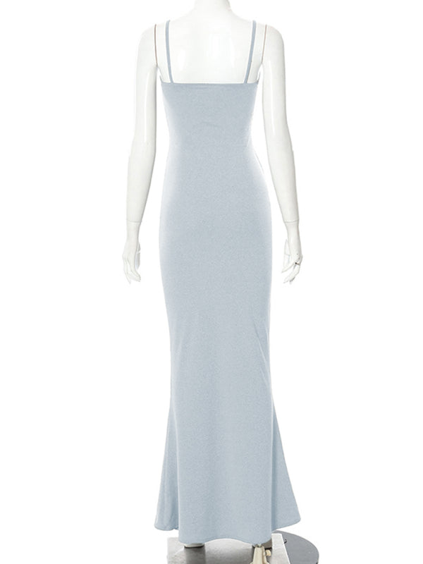 Lässiges ärmelloses, hochtailliertes, figurbetontes Trägerkleid 