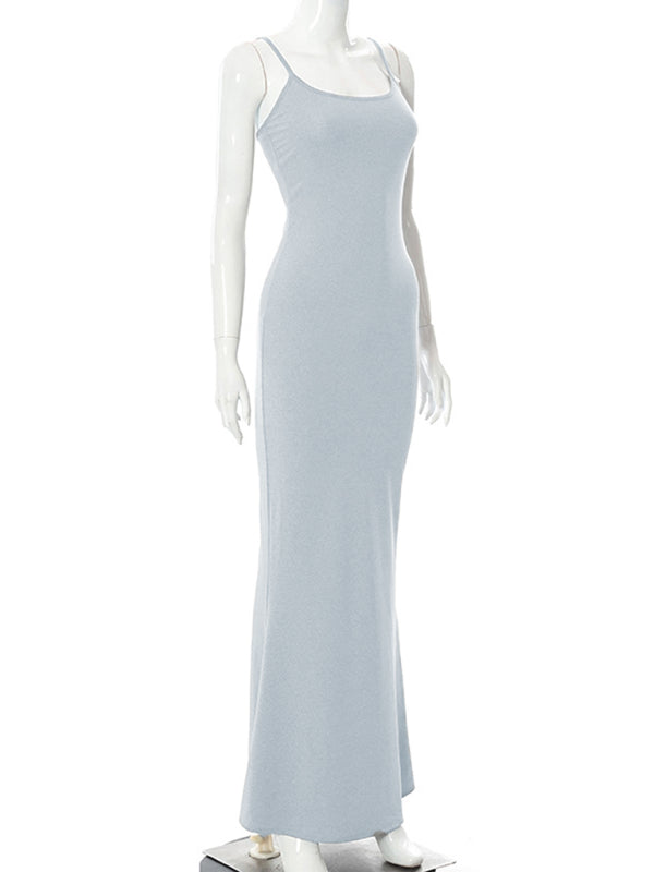 Lässiges ärmelloses, hochtailliertes, figurbetontes Trägerkleid 