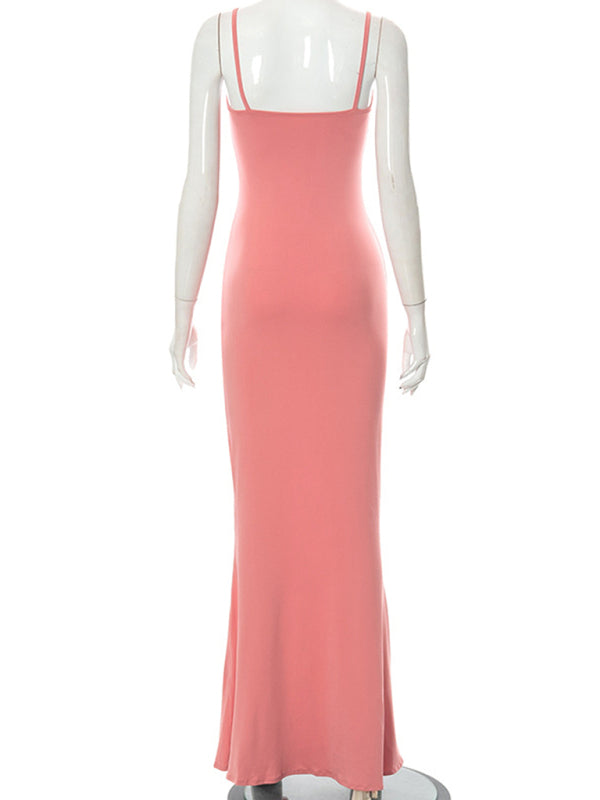 Robe décontractée sans manches à taille haute et bretelles fines 