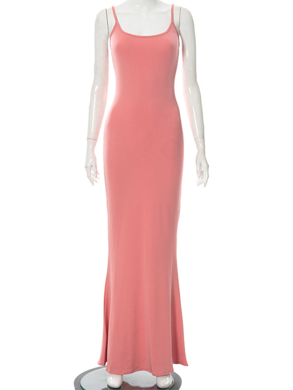 Lässiges ärmelloses, hochtailliertes, figurbetontes Trägerkleid 