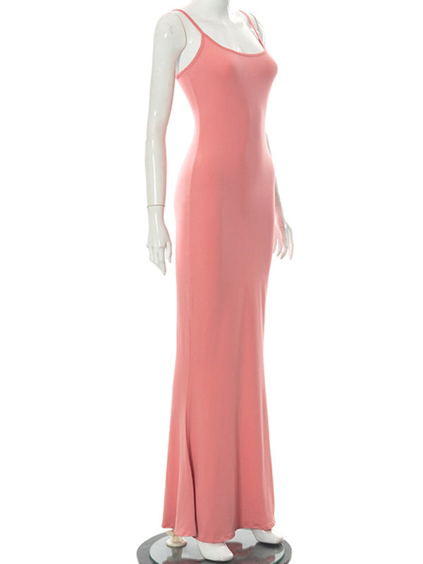 Lässiges ärmelloses, hochtailliertes, figurbetontes Trägerkleid 