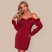 Damen-Partykleid mit schulterfreiem Ausschnitt und langen Ärmeln 