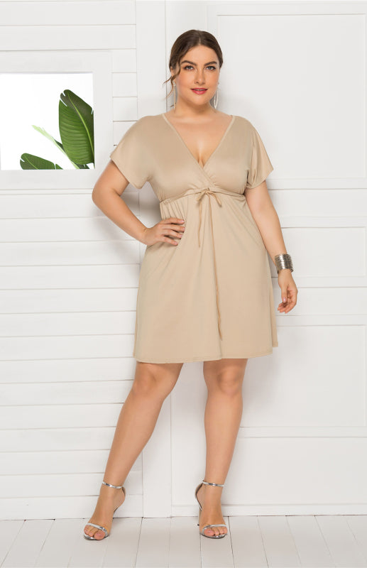 Maternity wrap dress in beige – front view