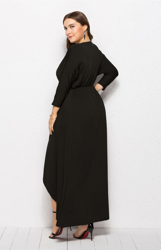 Women's Plus Size Solid Deep V Dress – closeup view