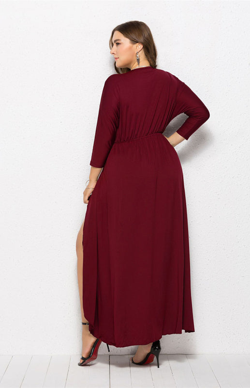 Women's Plus Size Wrap Dress – back view showing asymmetrical hemline
