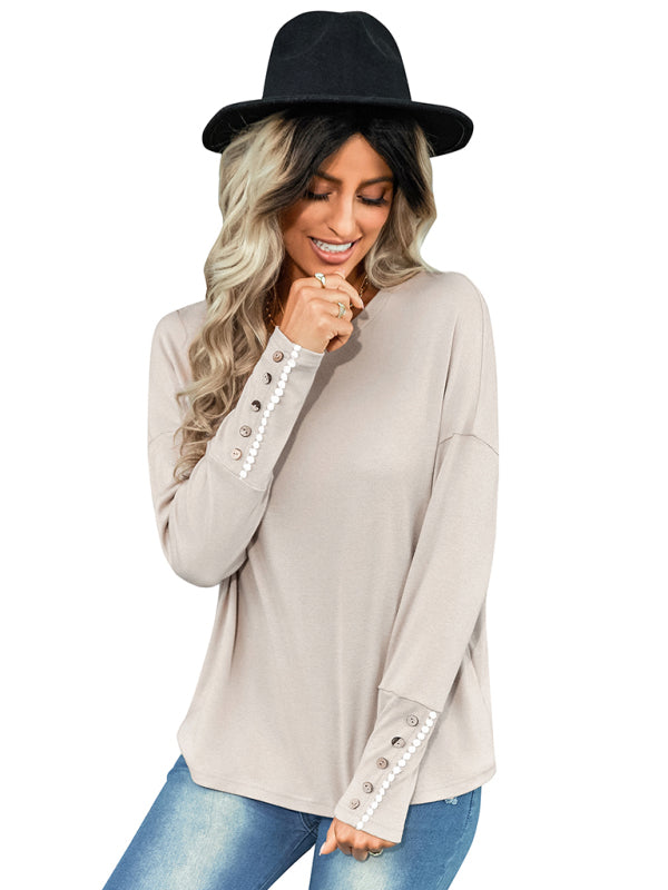 Women's casual loose T-shirt solid top - Closther