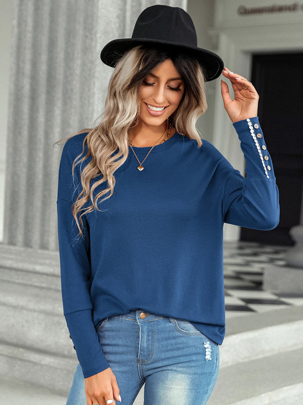 Women's casual loose T-shirt solid top - Closther