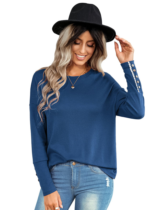 Women's casual loose T-shirt solid top - Closther