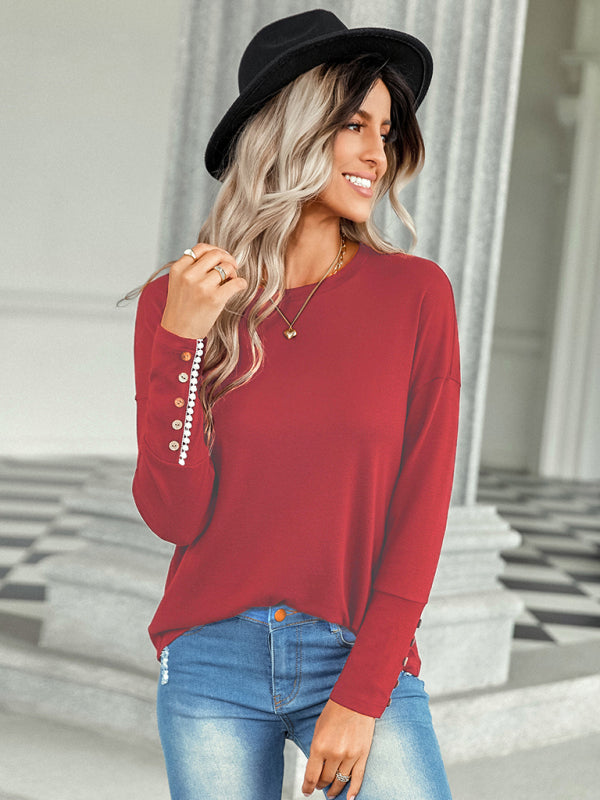 Women's casual loose T-shirt solid top - Closther