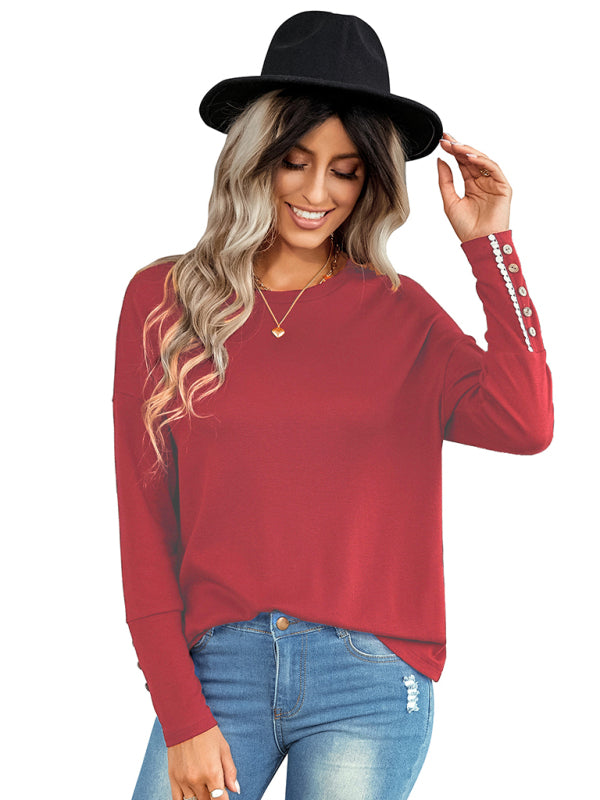 Women's casual loose T-shirt solid top - Closther