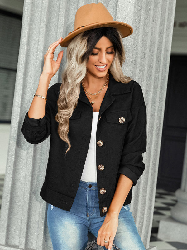 Women's fashion versatile jacket corduroy jacket - Closther