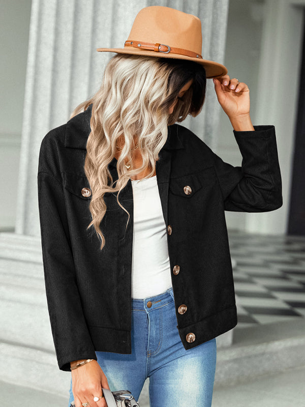 Women's fashion versatile jacket corduroy jacket - Closther