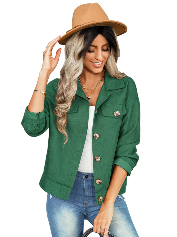 Women's fashion versatile jacket corduroy jacket - Closther