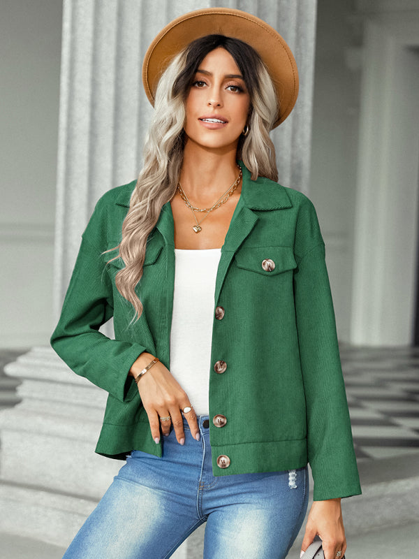 Women's fashion versatile jacket corduroy jacket - Closther