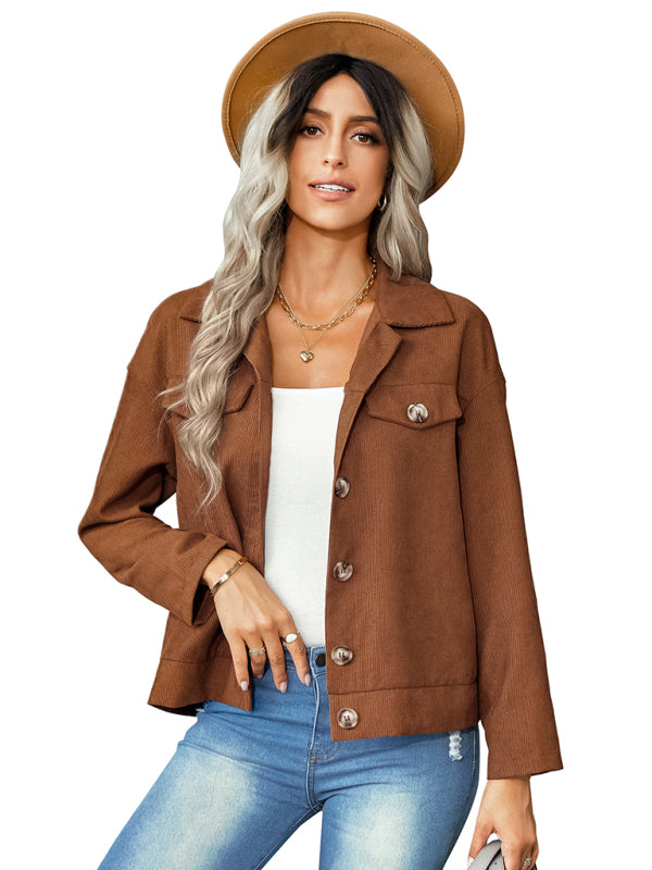 Women's fashion versatile jacket corduroy jacket - Closther