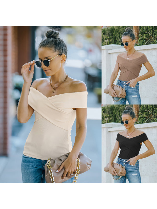 Women's fashion skinny off shoulder top - Closther