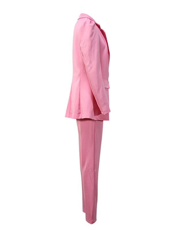 Ensemble blazer et pantalon à col à revers pour femme 