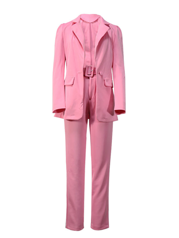 Ensemble blazer et pantalon à col à revers pour femme 