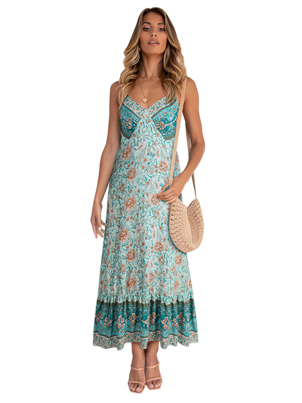 Women's Bohemian suspender Floral Dress - Closther