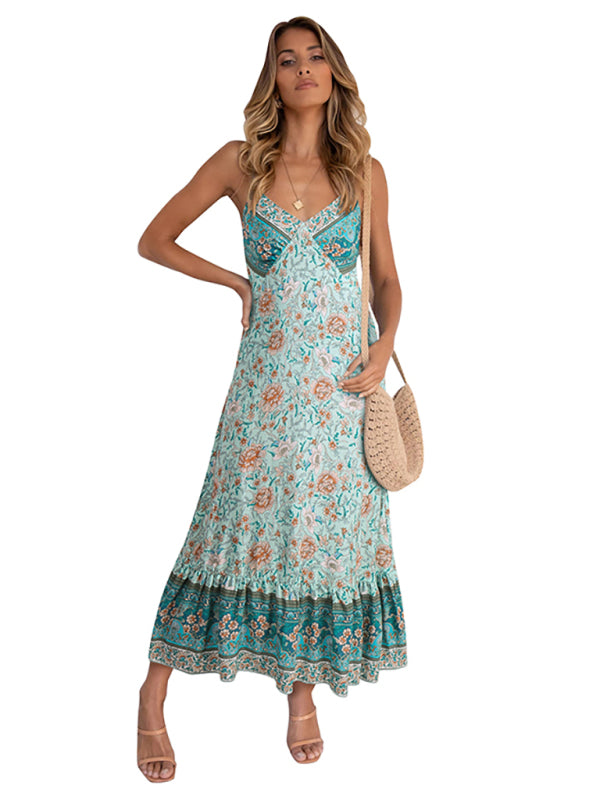 Women's Bohemian suspender Floral Dress - Closther