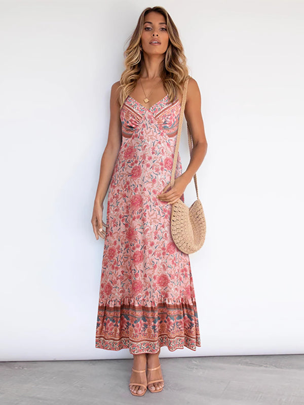 Women's Bohemian suspender Floral Dress - Closther