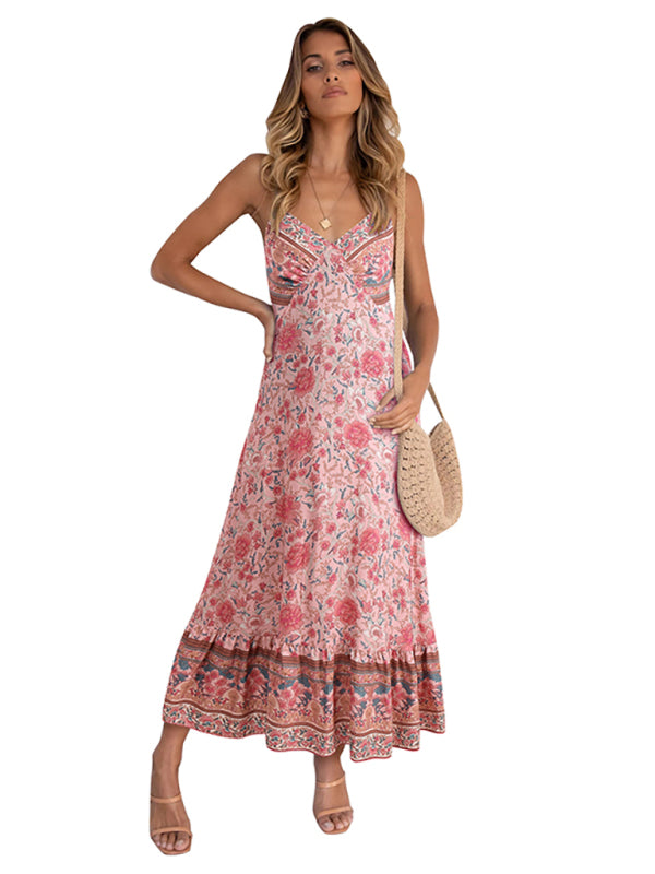 Women's Bohemian suspender Floral Dress - Closther