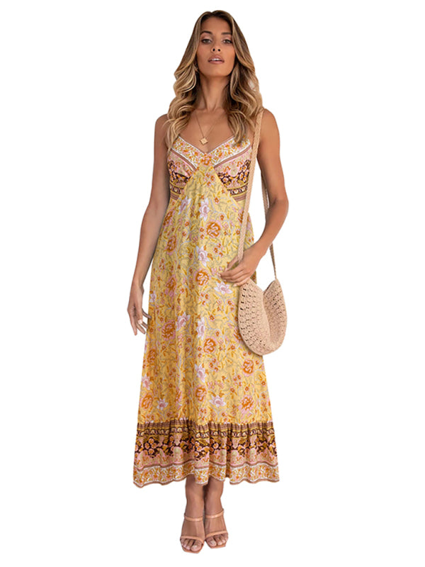 Women's Bohemian suspender Floral Dress - Closther