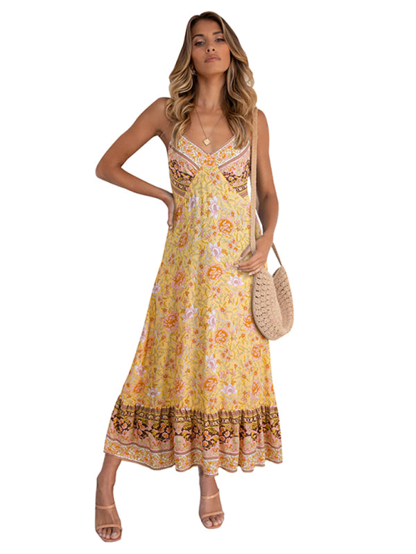 Women's Bohemian suspender Floral Dress - Closther