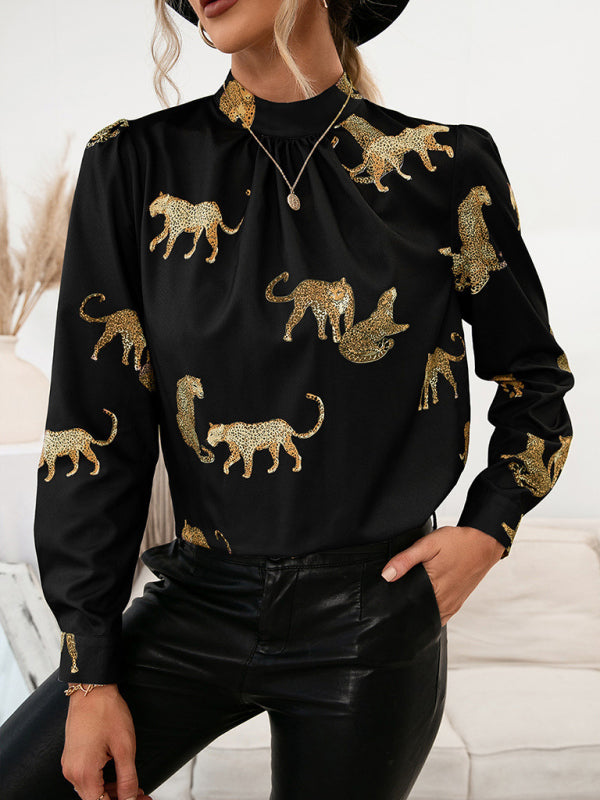Chemise à imprimé léopard à manches longues 