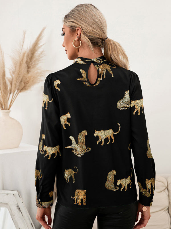 Chemise à imprimé léopard à manches longues 
