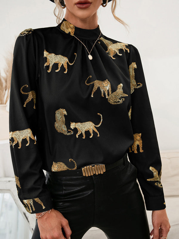 Chemise à imprimé léopard à manches longues 