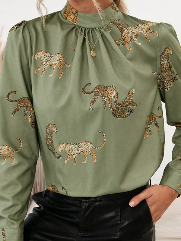 Chemise à imprimé léopard à manches longues 