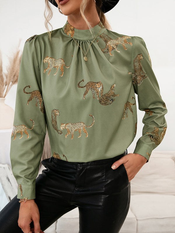 Chemise à imprimé léopard à manches longues 