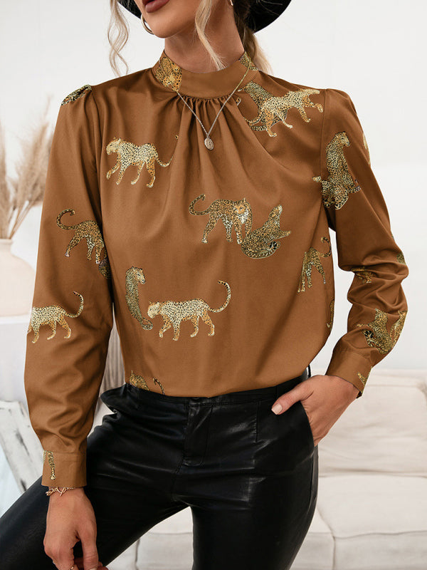 Chemise à imprimé léopard à manches longues 