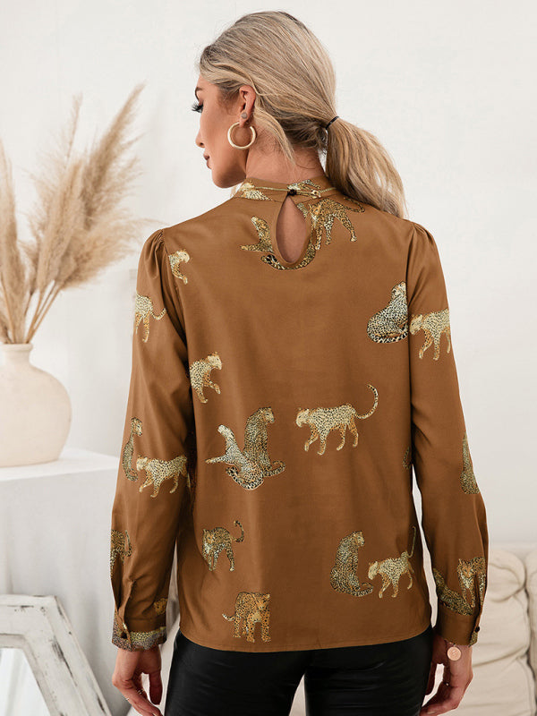 Chemise à imprimé léopard à manches longues 
