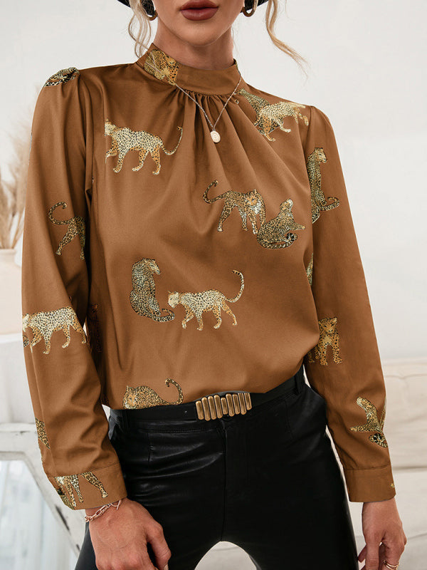 Chemise à imprimé léopard à manches longues 