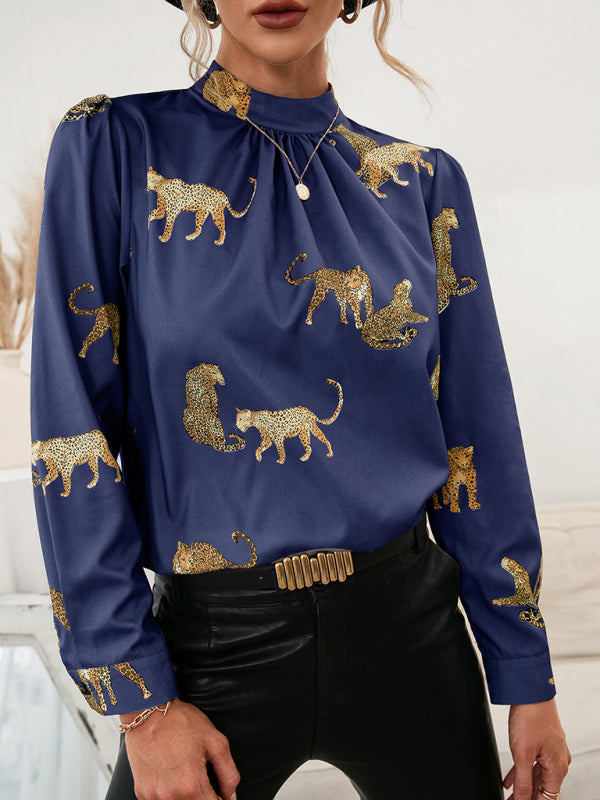Chemise à imprimé léopard à manches longues 