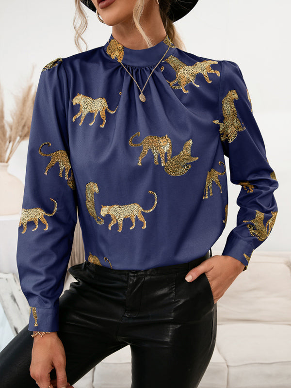 Chemise à imprimé léopard à manches longues 