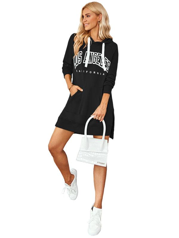 Women's lettered print hooded skirt dress - Closther