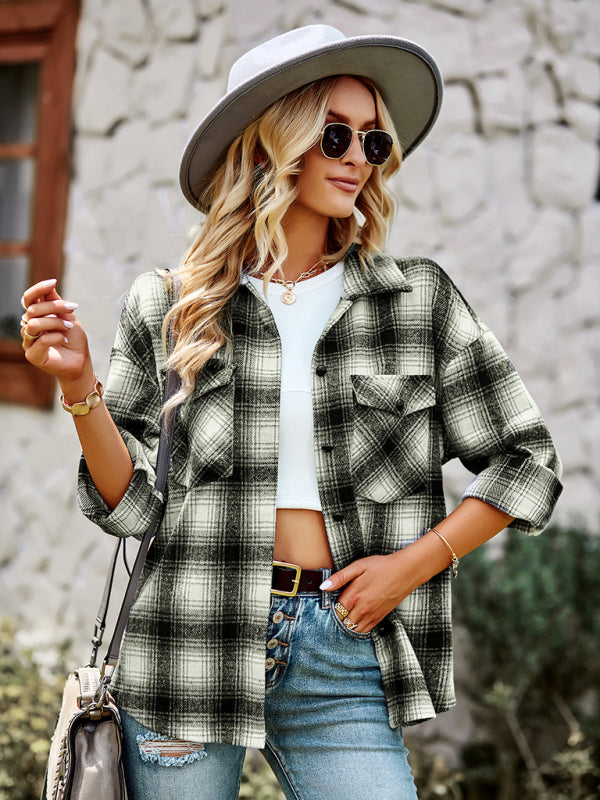 Women's fashion versatile Plaid Shirt Top - Closther