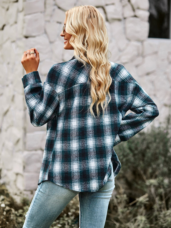 Women's fashion versatile Plaid Shirt Top - Closther